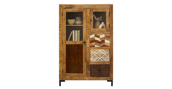 HIGHBOARD Akazie, Mangoholz massiv Braun, Multicolor, Naturfarben, Akaziefarben Einlegeböden  - Multicolor/Schwarz, LIFESTYLE, Glas/Keramik (95/147/45cm) - Landscape