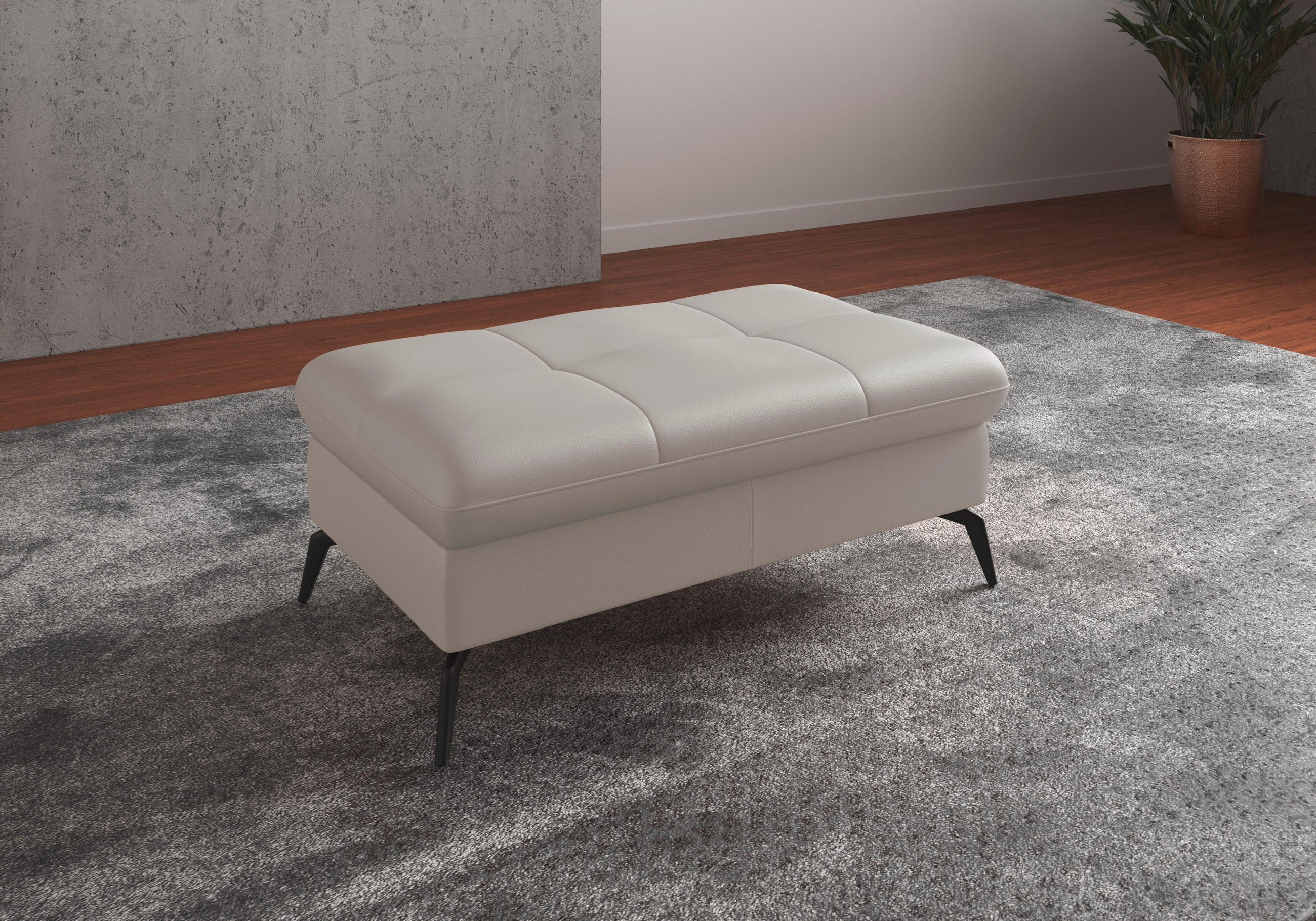 HOCKER in Leder Weiss  - Weiss/Schwarz, Konventionell, Leder/Metall (102/47/69cm) - Sit & More