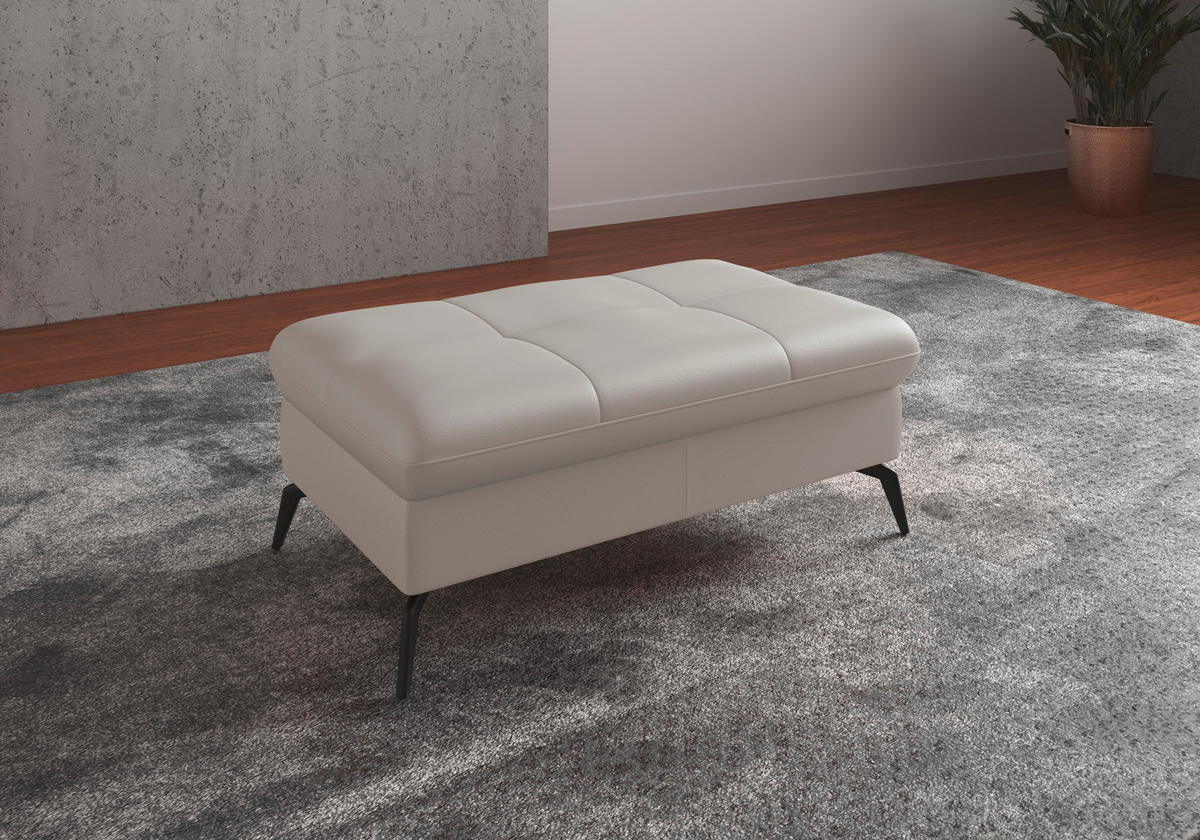 HOCKER Echtleder Weiß  - Schwarz/Weiß, KONVENTIONELL, Leder/Metall (102/47/69cm) - Sit & More