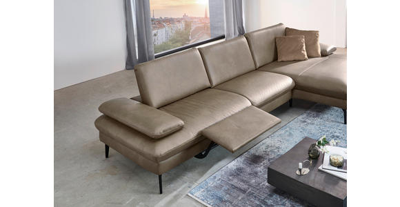 ECKSOFA in Echtleder Graubraun  - Graubraun/Schwarz, Design, Leder/Metall (157/325cm) - Dieter Knoll