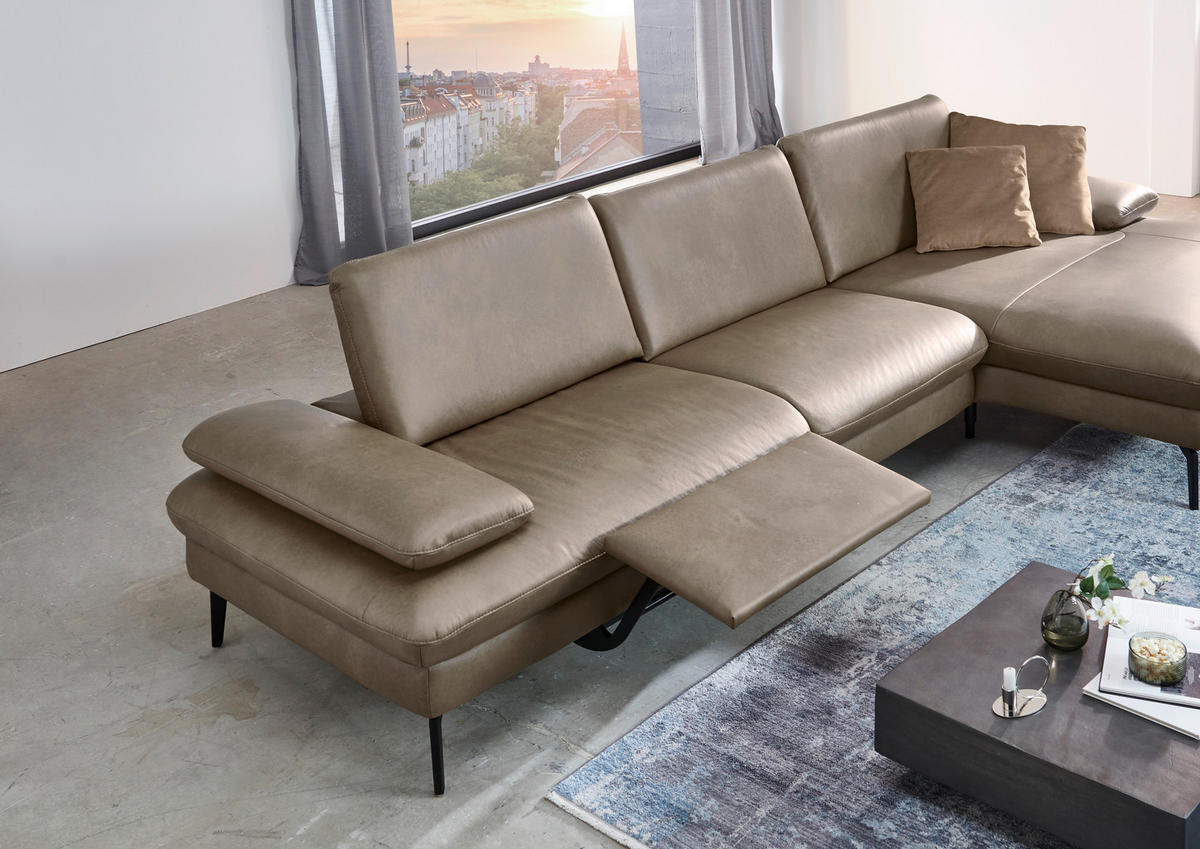 ECKSOFA in Echtleder Graubraun  - Graubraun/Schwarz, Design, Leder/Metall (157/325cm) - Dieter Knoll