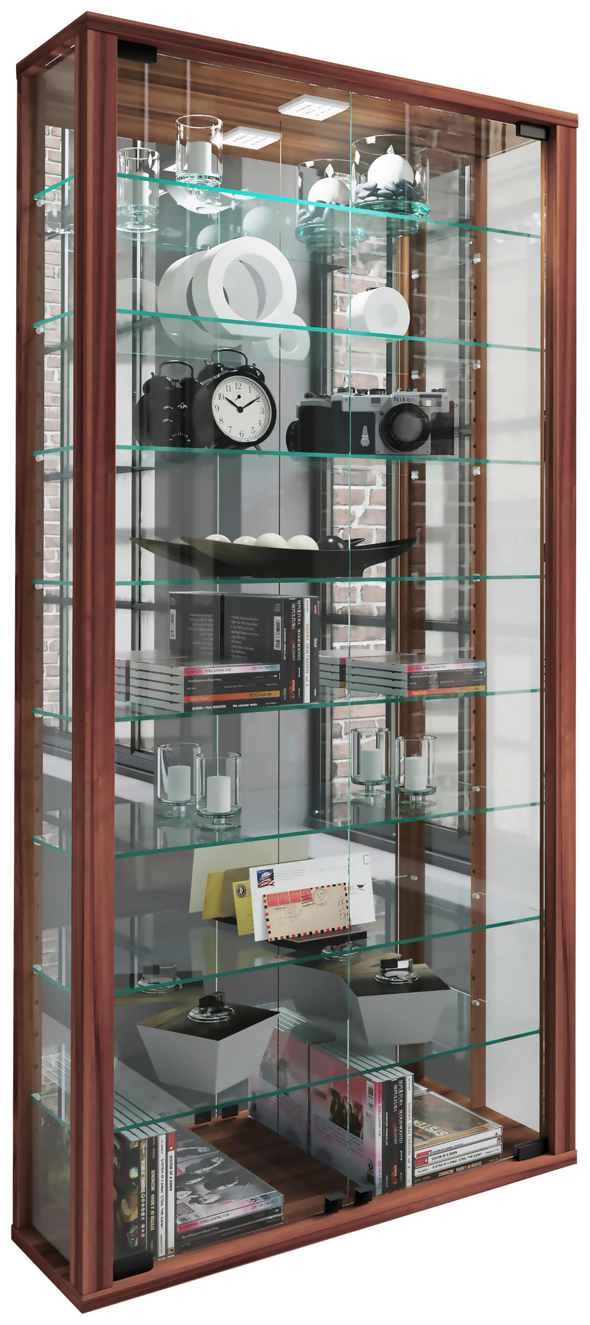 HÄNGEVITRINE in Nussbaumfarben  - Nussbaumfarben/Schwarz, Modern, Glas/Holzwerkstoff (59/114,3/18cm) - MID.YOU