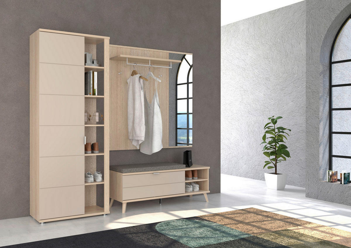 GARDEROBE 5-teilig  in 225/199/38 cm  - Kaschmir/Eichefarben, Design, Holzwerkstoff (225/199/38cm) - Stylife