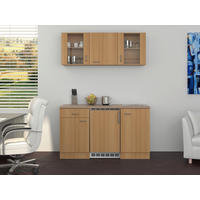MINIKÜCHE 150 cm   in Buchefarben  - Edelstahlfarben/Beige, MODERN, Glas/Holzwerkstoff (150cm) - FlexWell