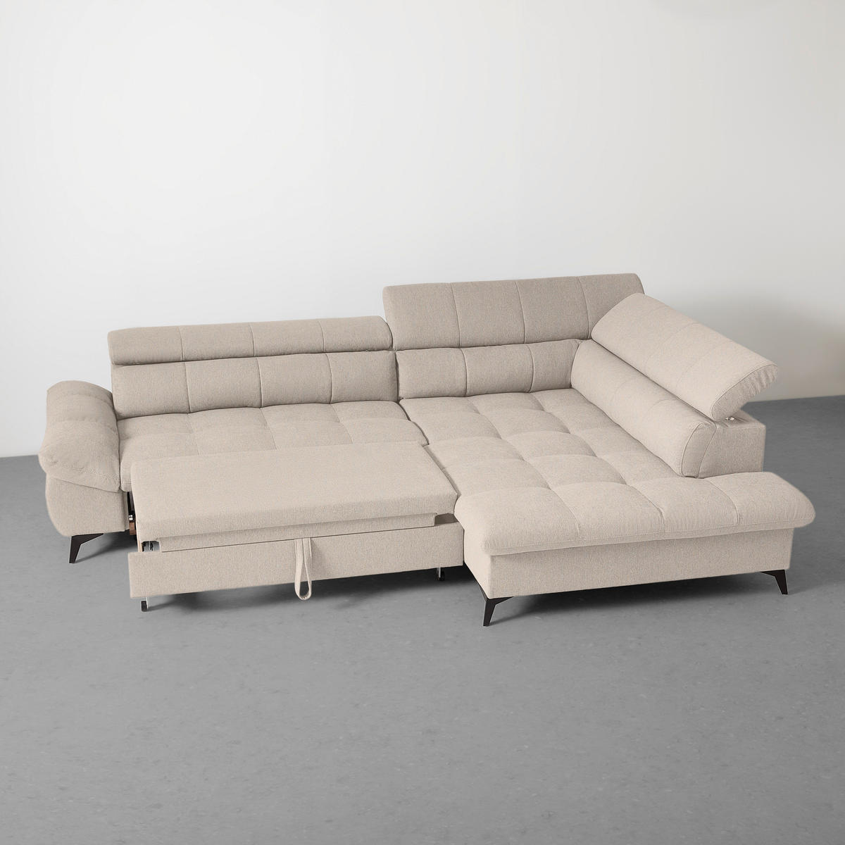 ECKSOFA Chenille Beige  - Beige/Schwarz, Modern, Textil/Metall (296/201cm) - Livetastic