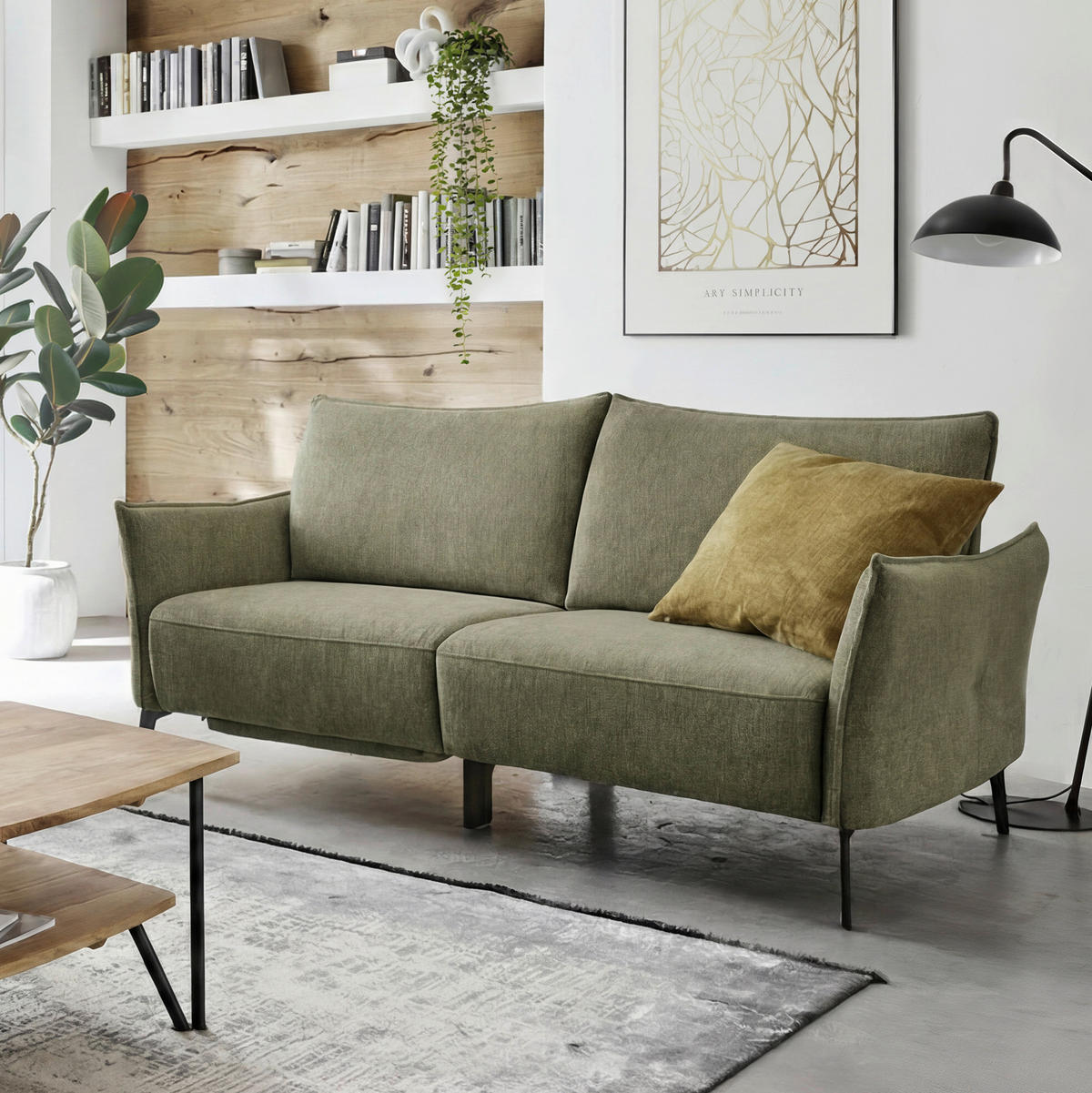 3-SITZER-SOFA Chenille Grün  - Schwarz/Grün, Konventionell, Textil/Metall (184/90/92cm) - Elegando