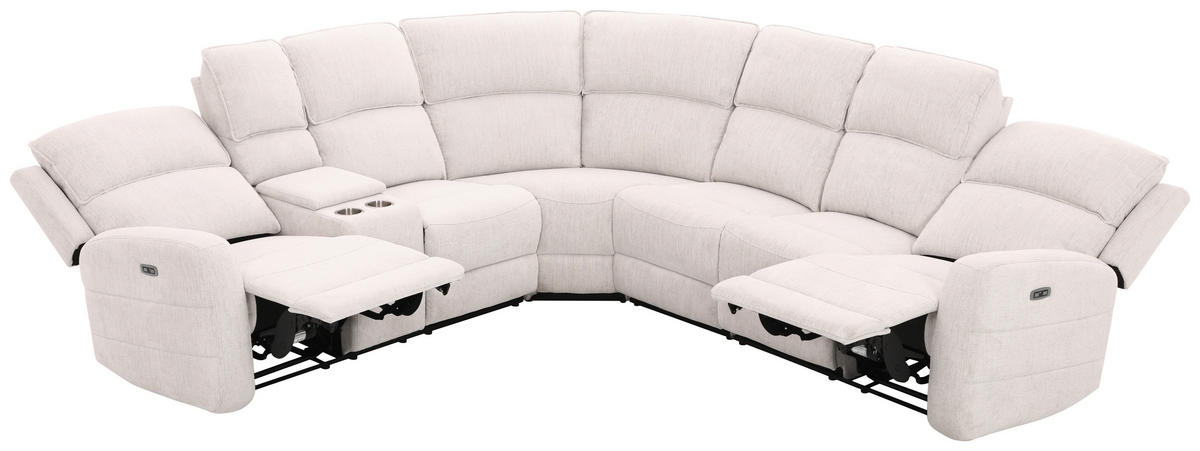 ECKSOFA  Weiß Leinenoptik  - Schwarz/Weiß, KONVENTIONELL, Holz/Kunststoff (240/102/265cm) - Livetastic