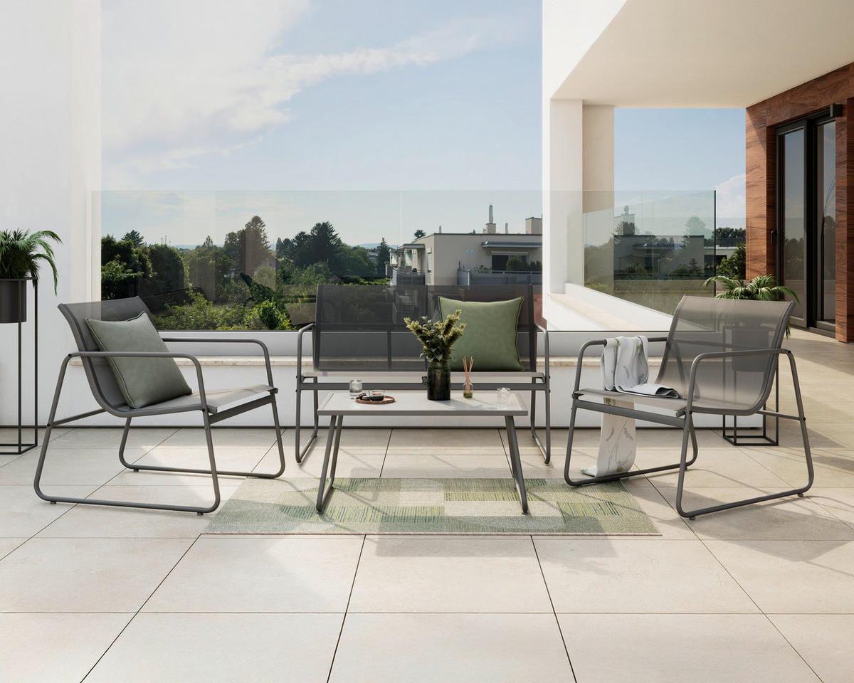 BAŠTENSKI SET 4 dela  - tamnosiva, Moderno, staklo/metal (113/73/74cm) - Xora