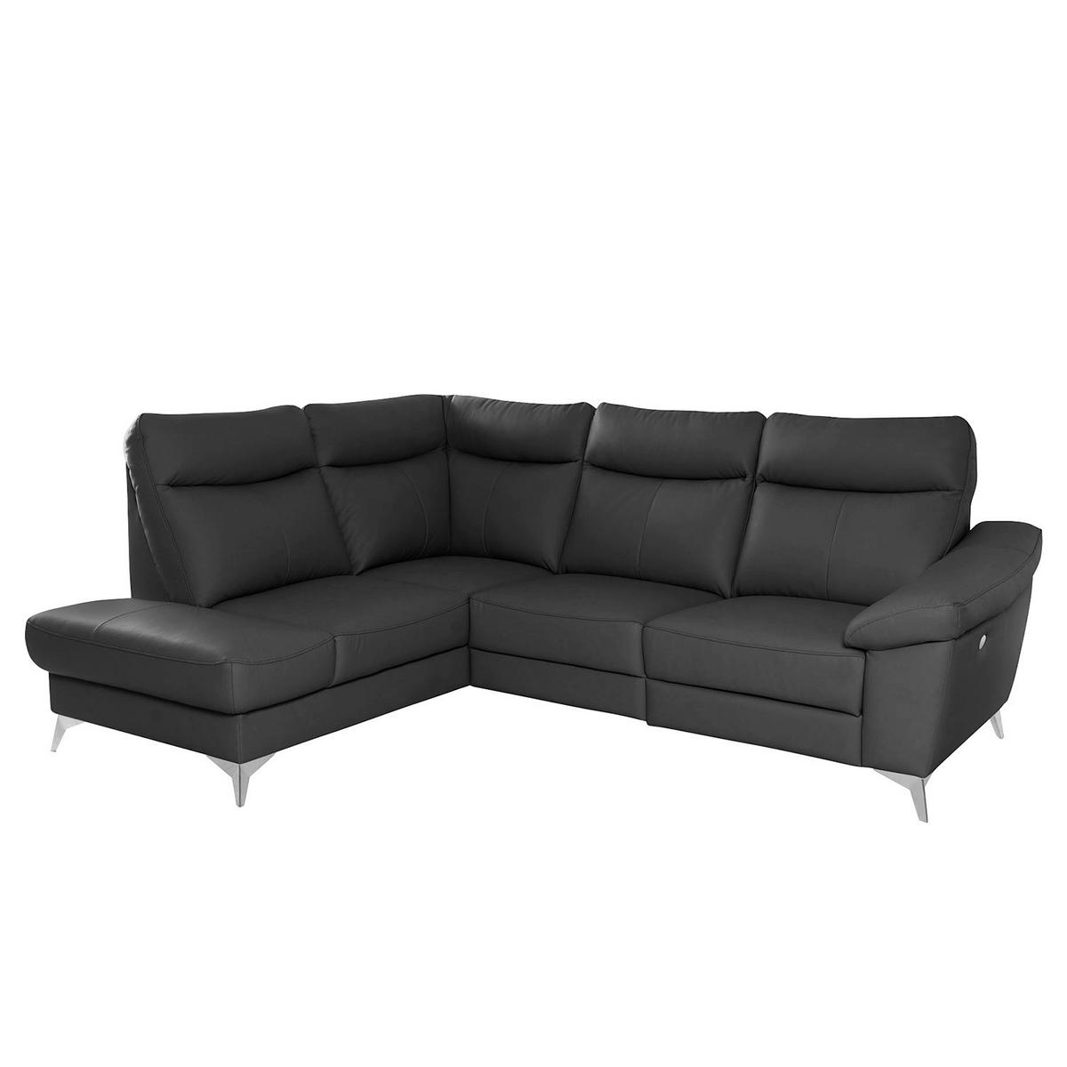 ECKSOFA Schwarz Echtleder Lederlook  - Chromfarben/Schwarz, Design, Leder/Textil (194/242cm) - Livetastic