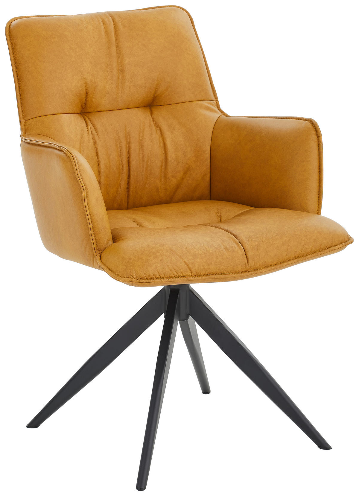 ARMLEHNSTUHL drehbar  in Eisen Echtleder pigmentiert  - Dunkelgelb, Design, Leder/Metall (59/89/63cm) - Dieter Knoll