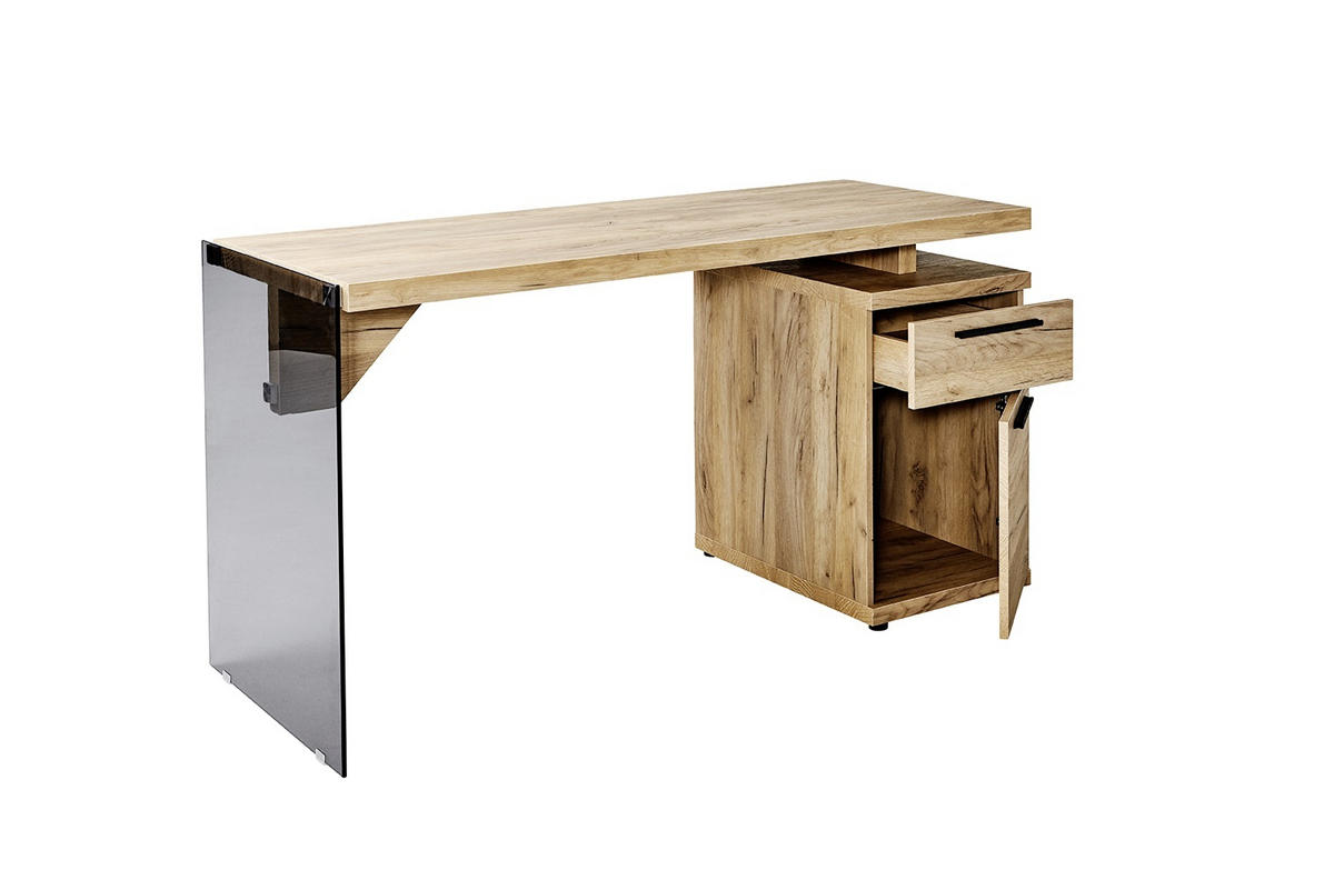 SCHREIBTISCH 141,8/74/55 cm  in Eichefarben  - Eichefarben/Transparent, Design, Glas/Holzwerkstoff (141,8/74/55cm)