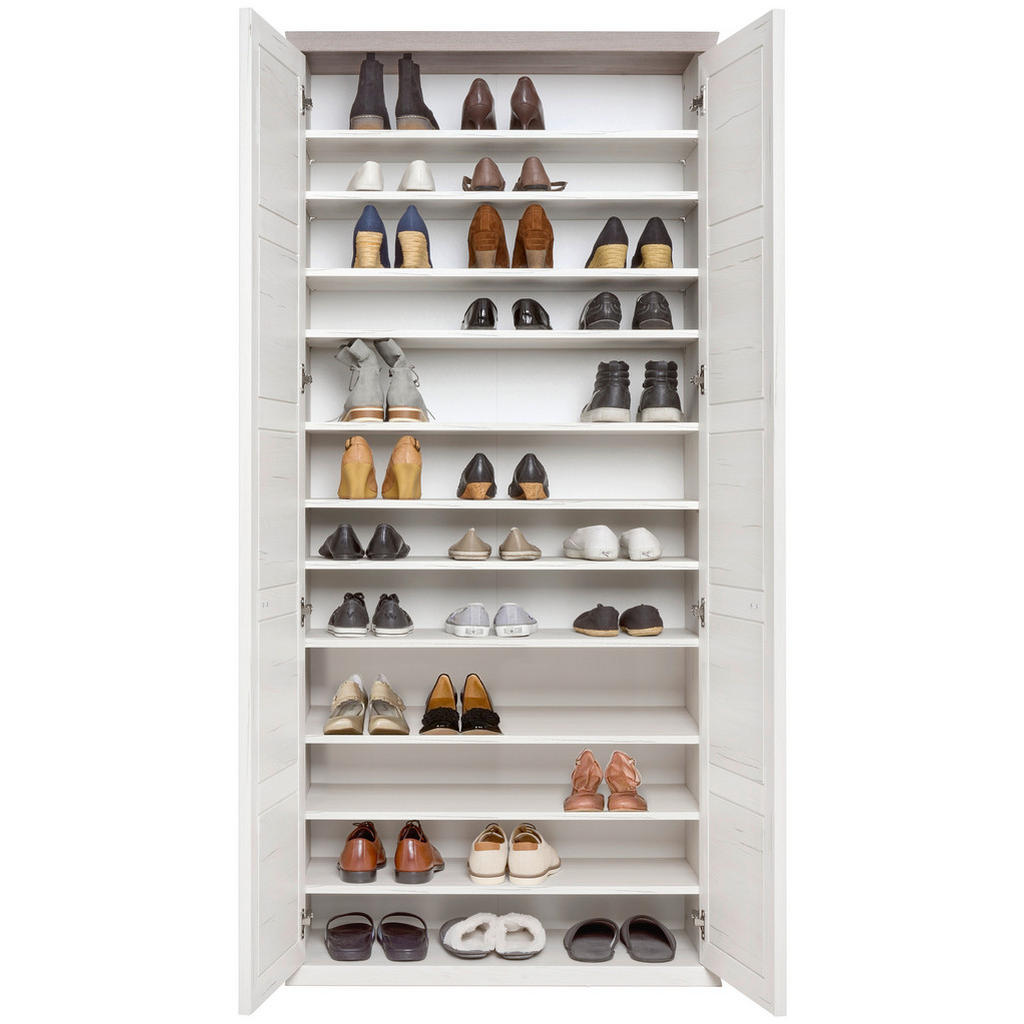 Thumbnail - Hom`in Schuhschrank, Grau, Weiß, Metall, 11 Fächer, 90.2x196.7x38.5 cm, Typenauswahl, Beimöbel erhältlich, Garderobe, Sc...