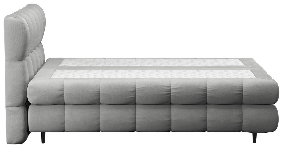BOXBETT 200/200 cm,  in Silberfarben, gepolstertes Kopfteil, Bettkasten, Topper, H3 + H3 = fest  - Silberfarben/Schwarz, Design, Textil/Metall (200/200cm) - Ti'me