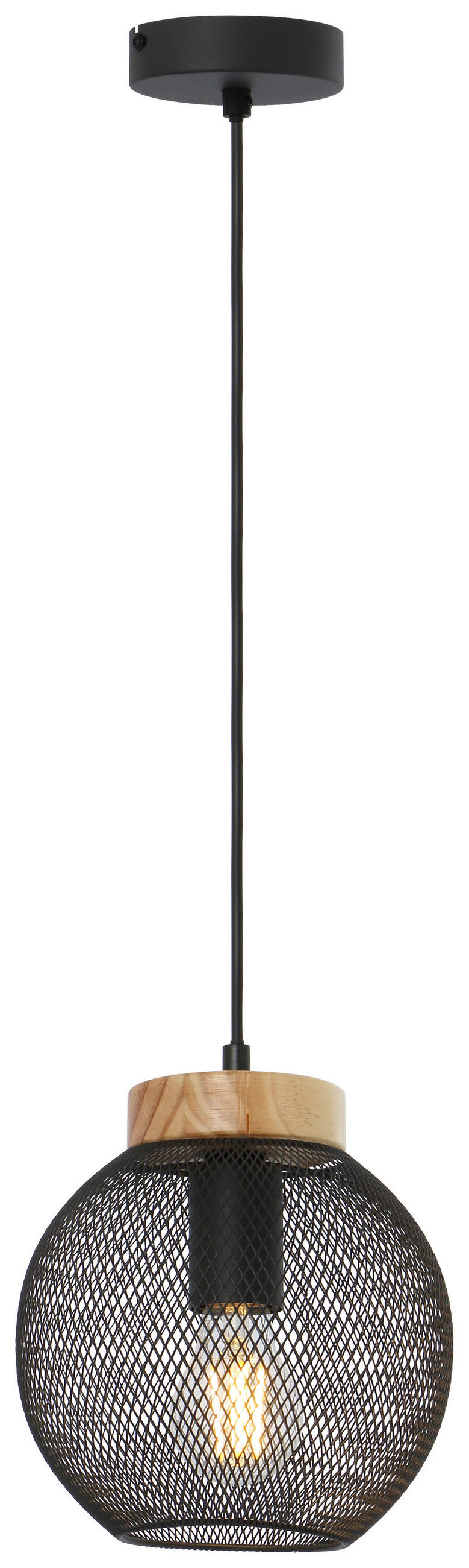 VISEČA SVETILKA 20/120 cm E27 - črna/rjava, Basics, kovina/les (20/120cm) - Globo