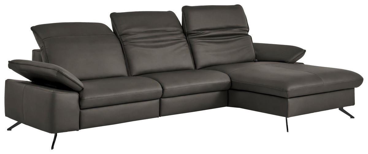 ECKSOFA  Echtleder Taupe  - Taupe/Schwarz, Design, Leder/Metall (307/169cm) - Beldomo Premium