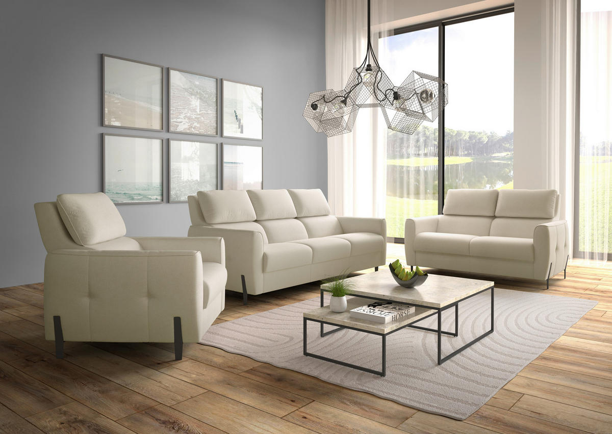 3-SITZER-SOFA Plüsch Creme  - Creme/Schwarz, Design, Textil/Metall (209/91/101cm) - Stylife