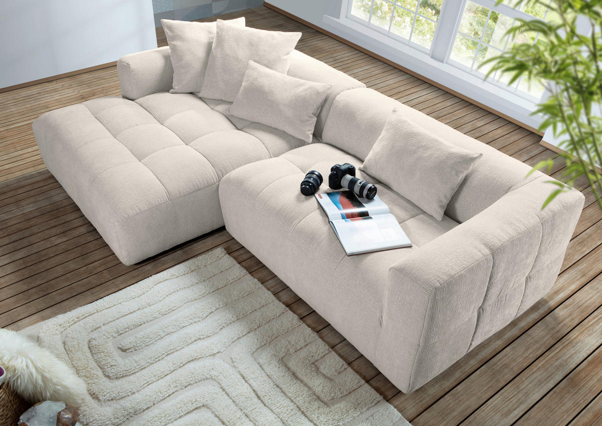 ECKSOFA in Flachgewebe Hellbraun  - Hellbraun/Schwarz, Konventionell, Kunststoff/Textil (170/280cm) - Carryhome