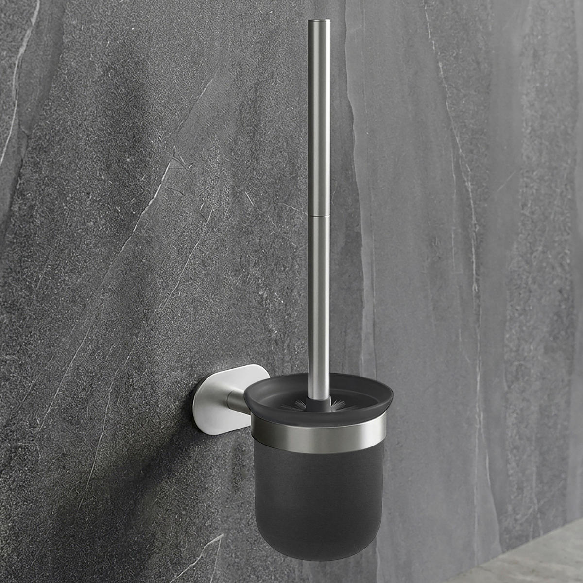 WC-BÜRSTENHALTER in   Metall, Kunststoff  - Silberfarben/Schwarz, Basics, Kunststoff/Metall (9,5/36/12.8cm) - MSV