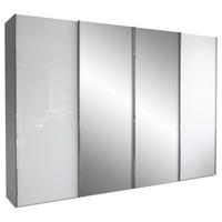 SCHWEBETÜRENSCHRANK 300/217/67 cm 4-türig Grau, Weiß  - Chromfarben/Weiß, KONVENTIONELL, Glas/Holzwerkstoff (300/217/67cm) - Dieter Knoll