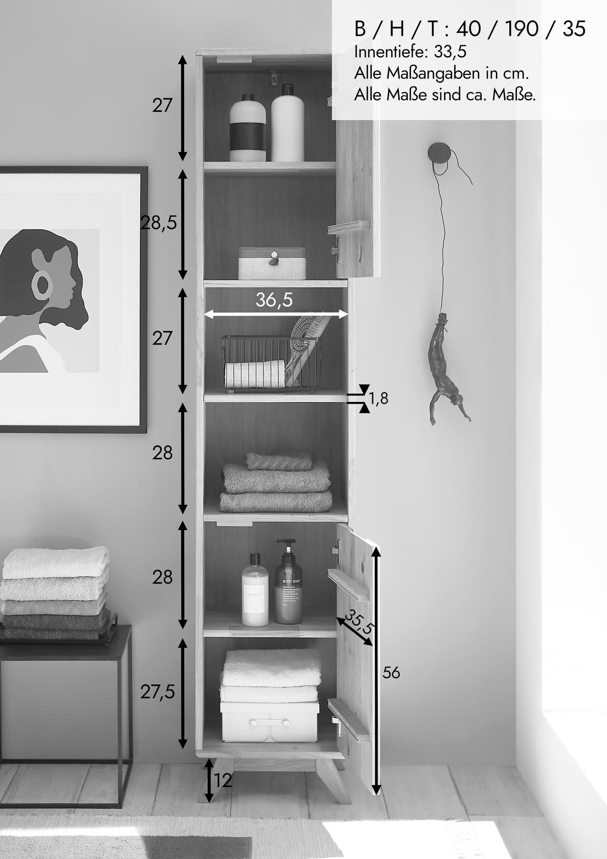 HOCHSCHRANK 40/190/35 cm  - Wildeiche, Basics, Holz (40/190/35cm) - Linea Natura