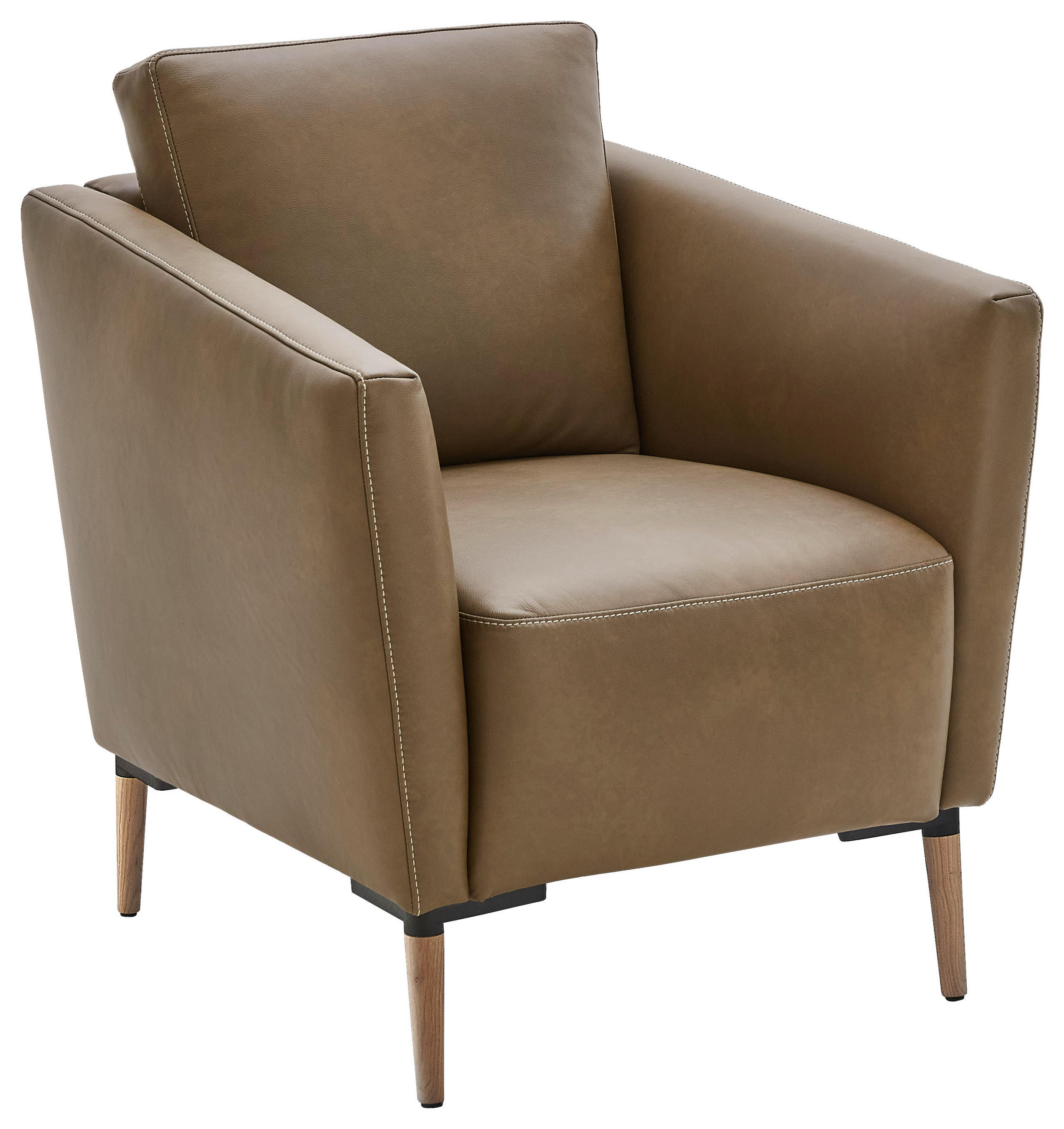 SESSEL in Echtleder Olivgrün  - Eichefarben/Beige, Natur, Leder/Holz (75/84/76cm) - Valnatura