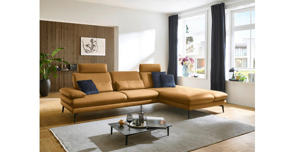 ECKSOFA in Echtleder Currygelb 308/195 cm - Currygelb/Schwarz, Design, Leder/Metall (308/195cm) - Dieter Knoll