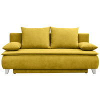 BOXSPRINGSOFA Flachgewebe Gelb Dauerschläfer  inkl. Rückenkissen, Armlehnenkissen, Bettkasten, Schlaffunktion  - Gelb/Silberfarben, MODERN, Holz/Textil (208/100/106cm) - P & B