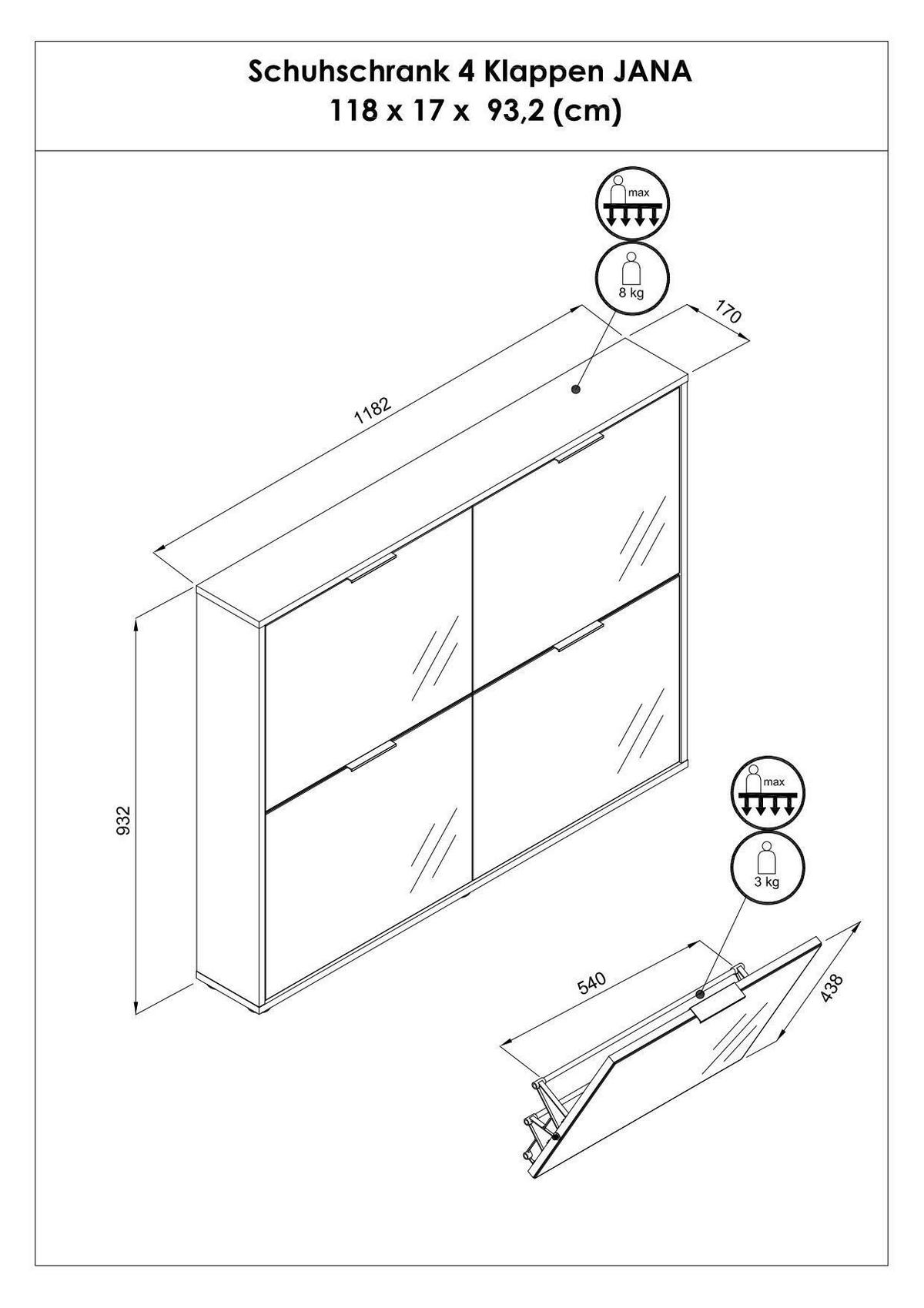 SCHUHKIPPER - Salbeigrün/Schwarz, MODERN, Glas/Holzwerkstoff (118/93/17cm) - Boxxx