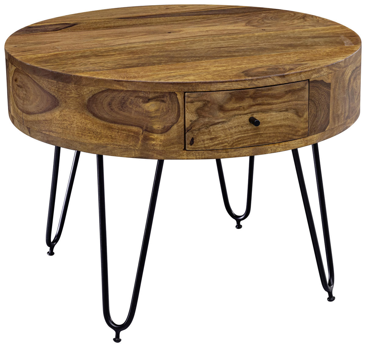 Couchtisch "WL5.958" , Sheesham massiv rund Sheeshamfarben 60/60/44,5 cm  - Sheeshamfarben/Schwarz, MODERN, Holz/Metall (60/60/44,5cm) - MID.YOU