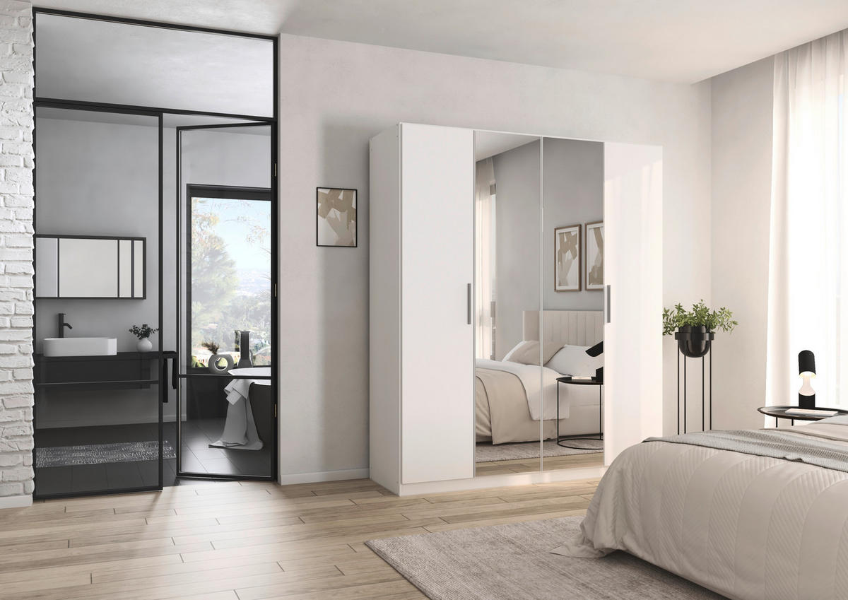 DREHTÜRENSCHRANK 181/210/54 cm,  in Weiß, 4-türig  - Alufarben/Weiß, KONVENTIONELL, Glas/Holzwerkstoff (181/210/54cm) - home24