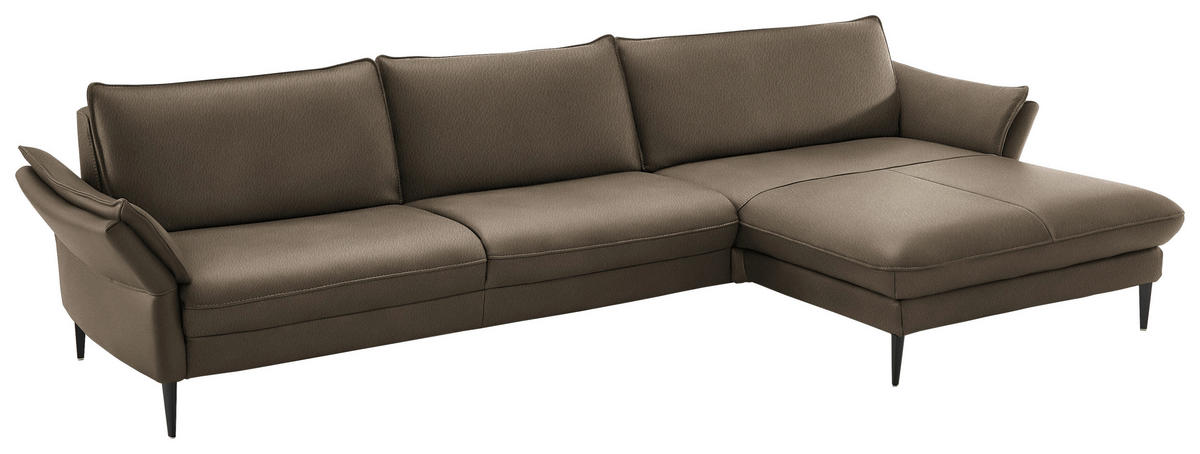 ECKSOFA in Echtleder Taupe  - Taupe/Schwarz, Design, Leder/Metall (334/172cm) - Hukla