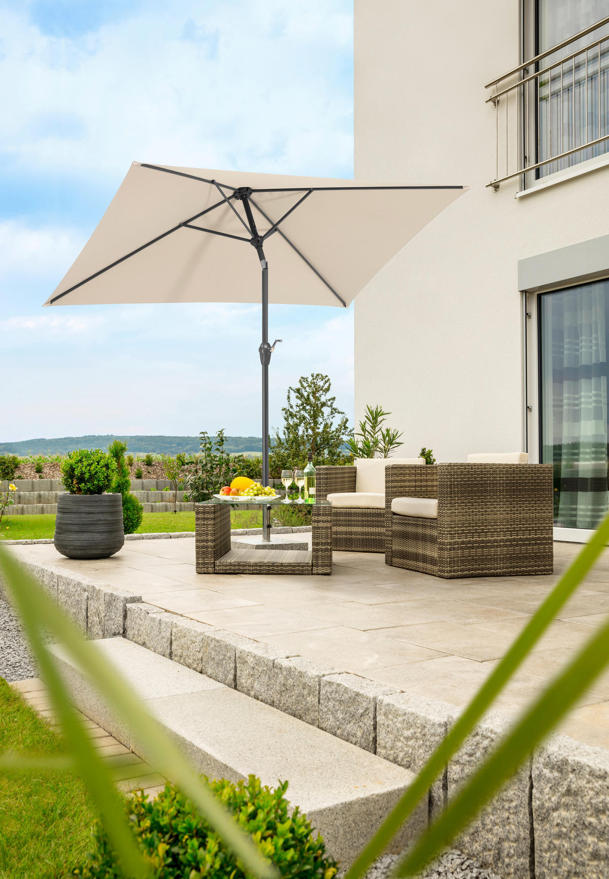 SONNENSCHIRM   - Anthrazit/Naturfarben, Basics, Textil/Metall (210/228/130cm) - Schneider