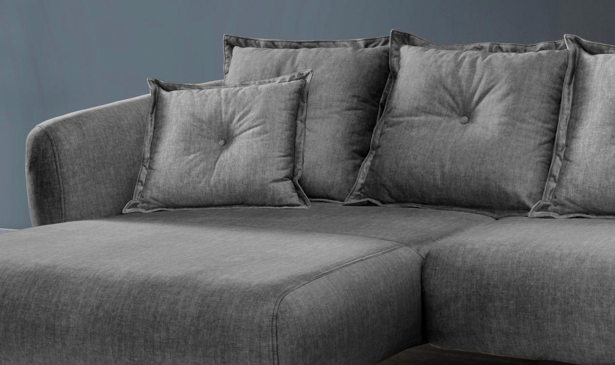 ECKSOFA in Velours Grau   - Schwarz/Grau, MODERN, Holz/Textil (227/94/162cm) - Livetastic