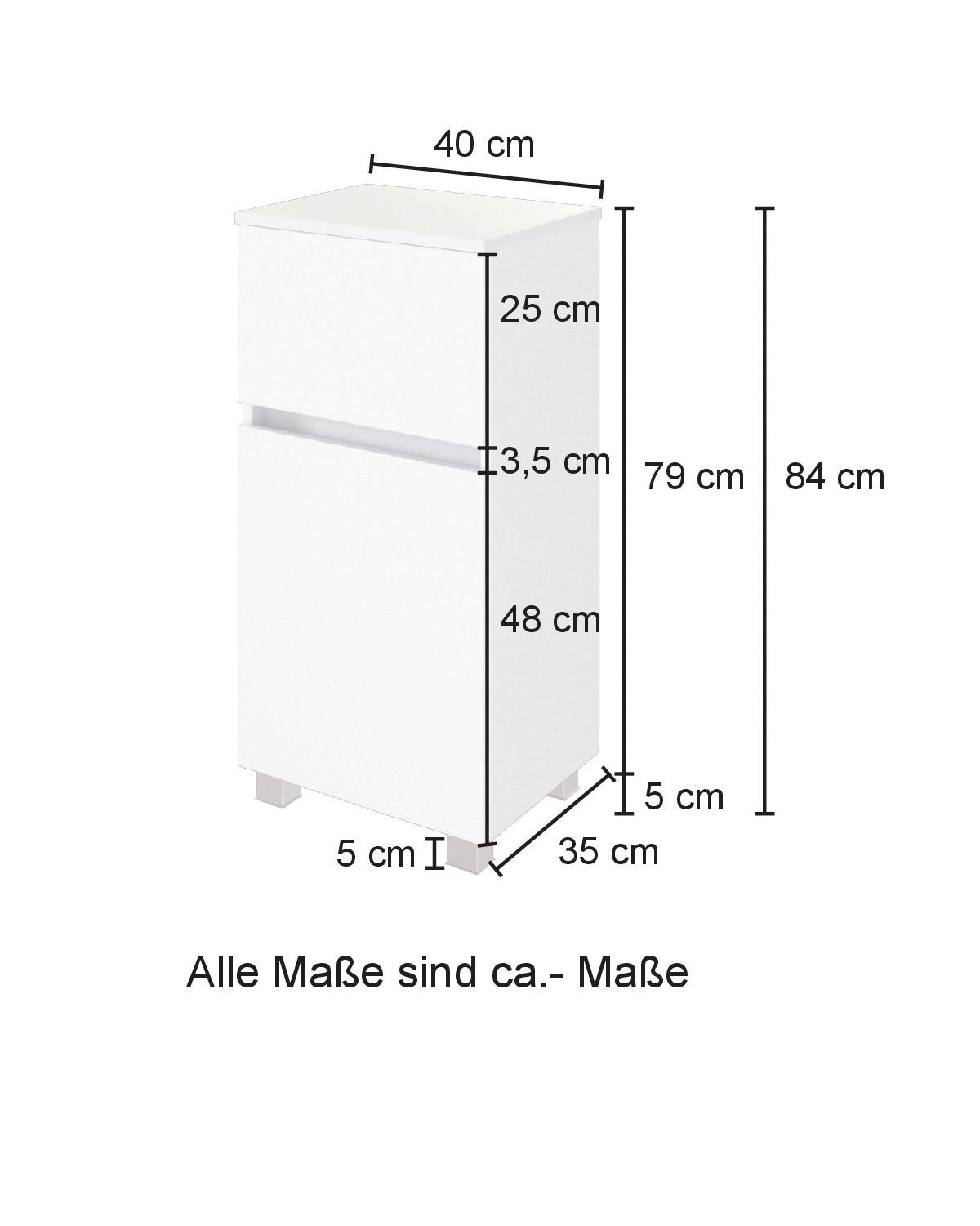 UNTERSCHRANK in   - Weiss/Eichefarben, Konventionell, Glas/Holzwerkstoff (40/79/35cm) - Held