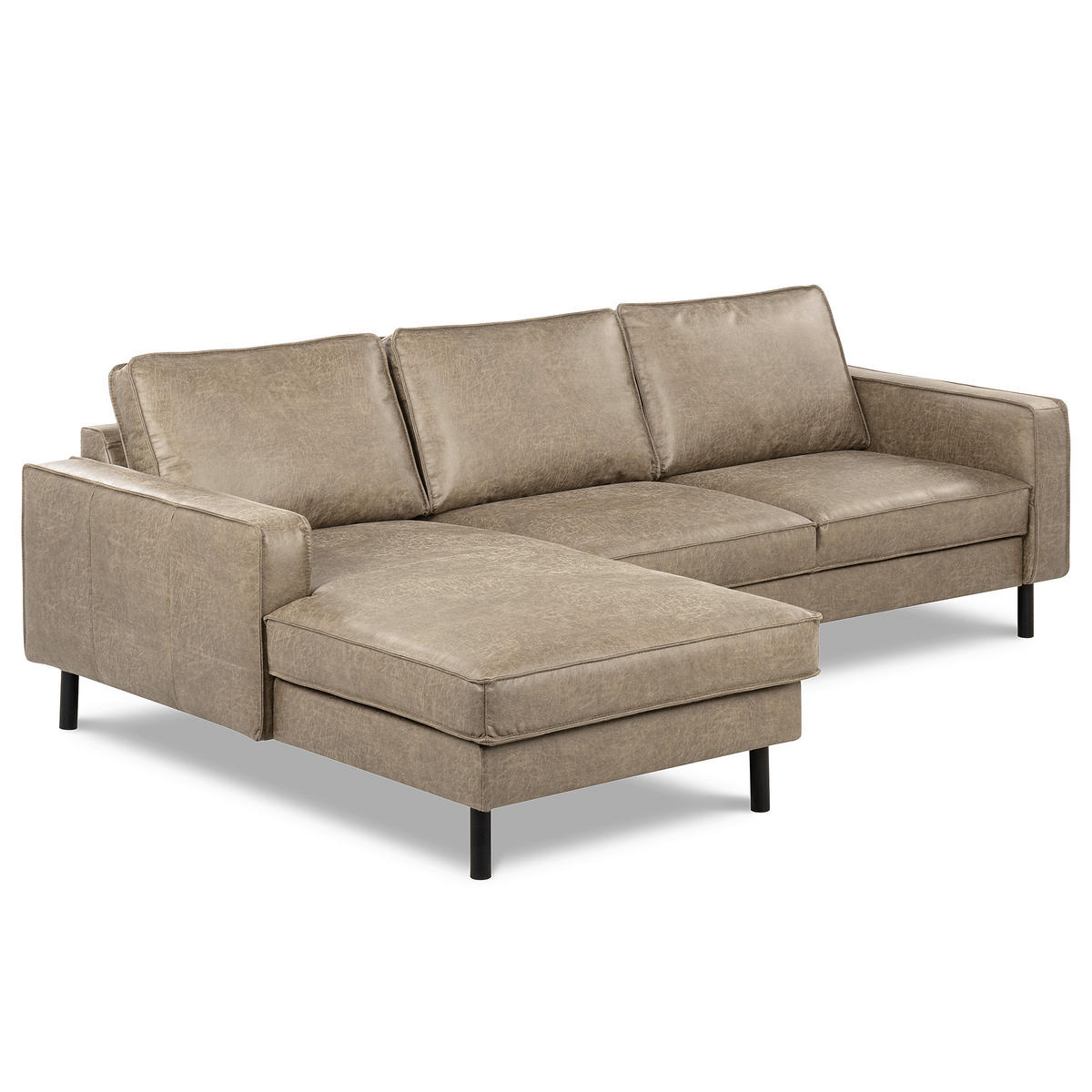 ECKSOFA Hellgrau Echtleder Lederlook Bettkasten, Schlaffunktion, Rücken echt  - Hellgrau/Schwarz, Design, Leder/Textil (166/238cm) - Livetastic