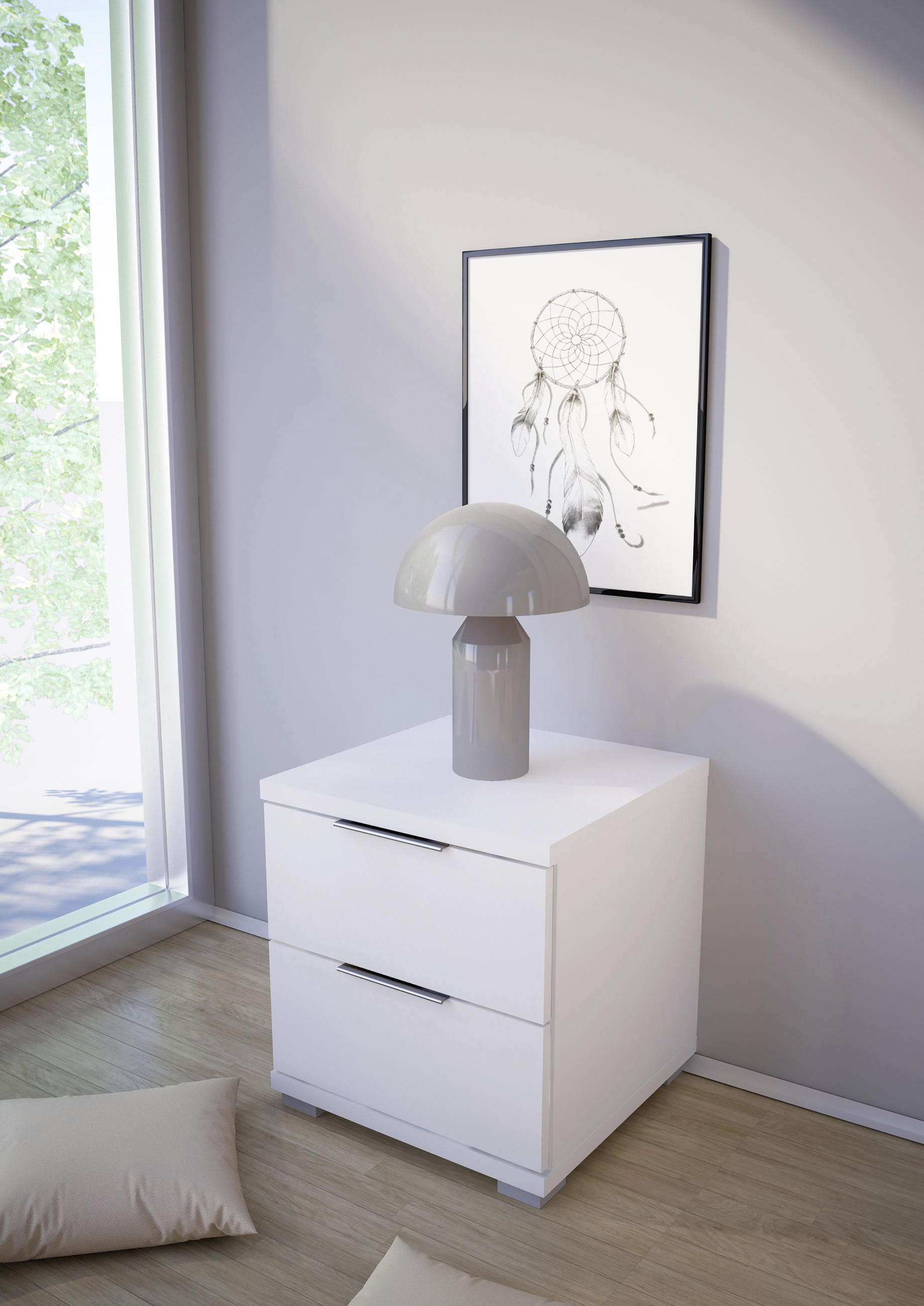 SÄNGBORD i vit  - vit/silver, Basics (46/43/42cm) - P & B