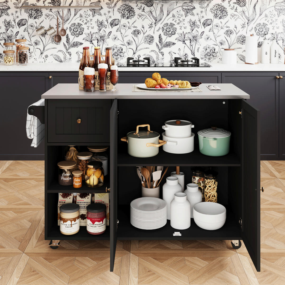 KÜCHENINSEL   in Schwarz, Edelstahlfarben  - Edelstahlfarben/Messingfarben, Basics, Holzwerkstoff/Metall (116/89/49,5cm) - MID.YOU