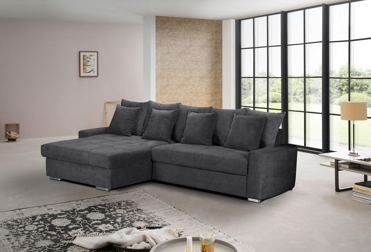 ECKSOFA SALVADOR Dunkelgrau Mikrofaser  - Wengefarben/Dunkelgrau, MODERN, Holz/Textil (164/293cm) - MID.YOU