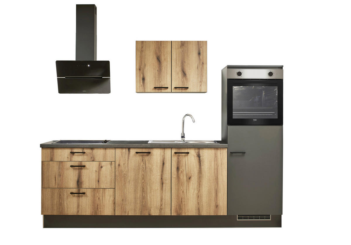 KÜCHENBLOCK 260 cm   in Graphitfarben, Eichefarben  - Eichefarben/Lavagrau, Design, Holzwerkstoff/Metall (260cm) - Pino