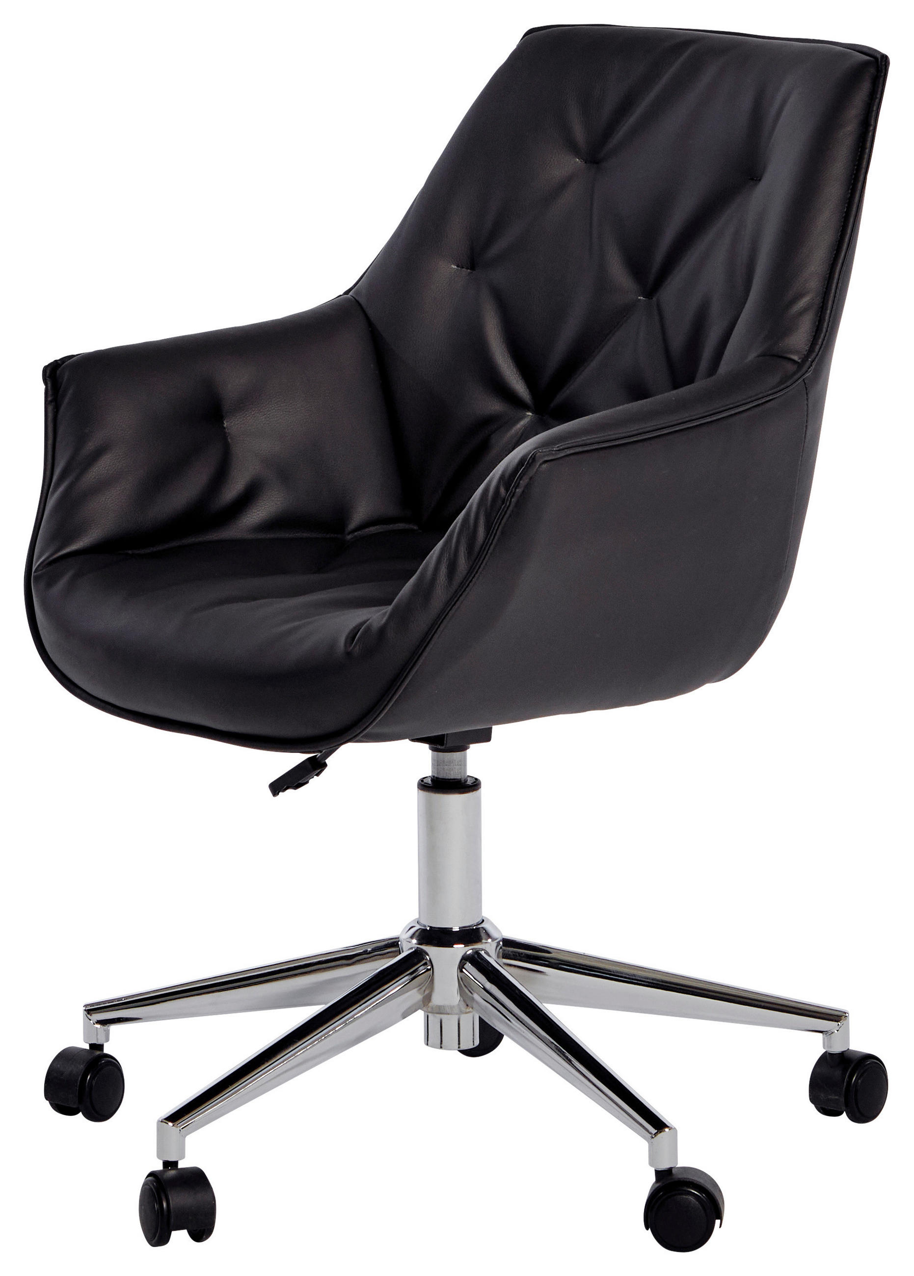 DREHSTUHL Lederlook Schwarz, Chromfarben  - Chromfarben/Schwarz, MODERN, Kunststoff/Textil (61/61/84cm) - Livetastic
