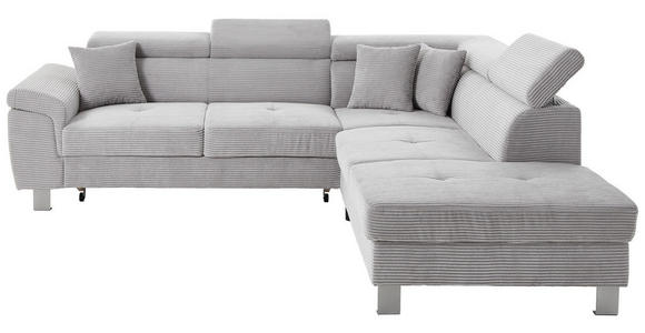 ECKSOFA inkl. Funktionen Hellgrau Cord - Silberfarben/Hellgrau, Design, Textil/Metall (257/226cm) - Xora