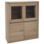 HIGHBOARD Eiche massiv Alteiche Einlegeböden  - Alteiche/Grau, KONVENTIONELL, Glas/Holz (118/140/38cm) - Voleo