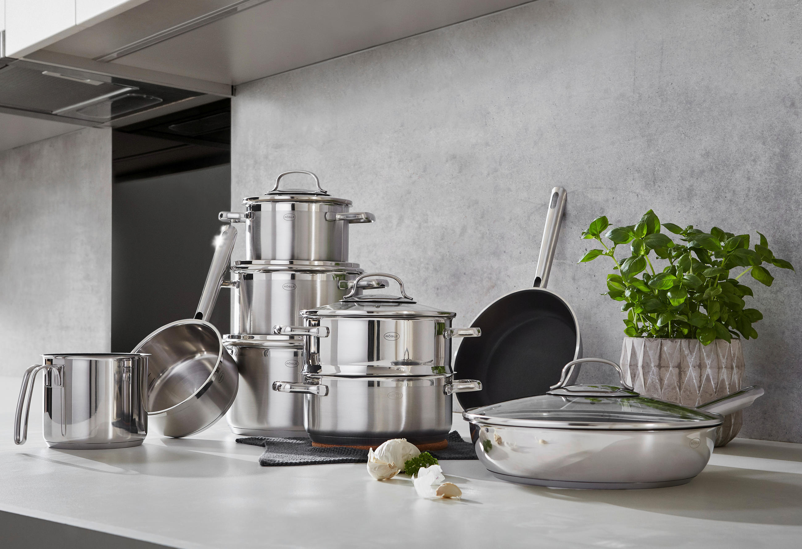 KOCHTOPFSET Elegance 10-teilig  - Edelstahlfarben, Design, Glas/Metall - Rösle