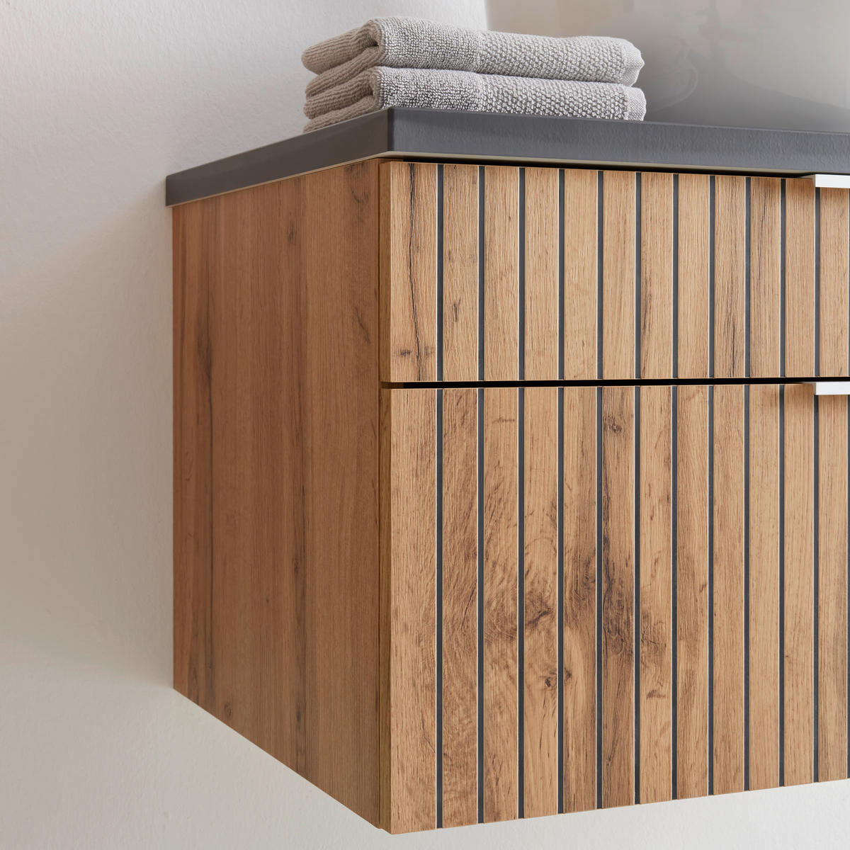 Waschtischkombi Jakarta  - Eiche Wotan/Schwarz, MODERN, Keramik/Holzwerkstoff (80/41/47cm) - Held