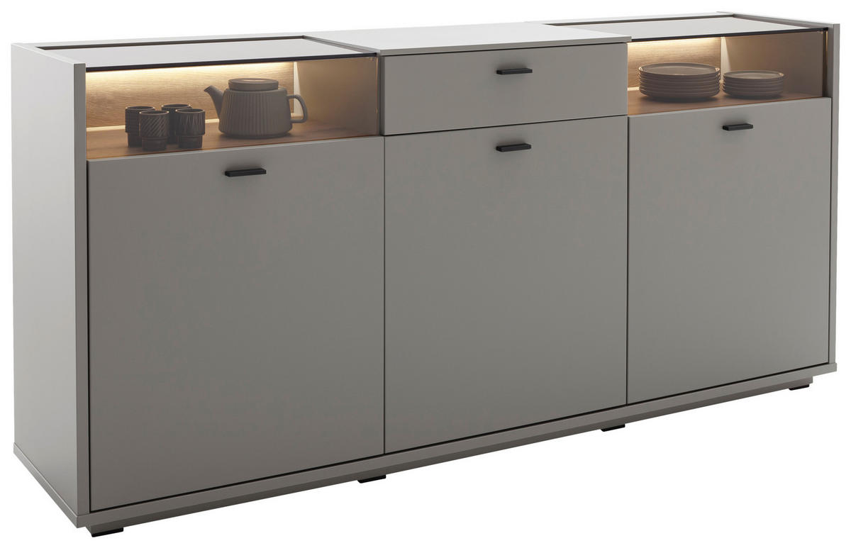 KOMODA     siva, boje hrasta  - siva/boje hrasta, Design, staklo/drvni materijal (185/88cm) - Stylife