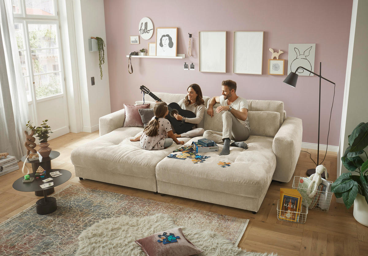 BIGSOFA Cord Creme  - Creme/Schwarz, KONVENTIONELL, Kunststoff/Textil (292/90/194cm) - MID.YOU