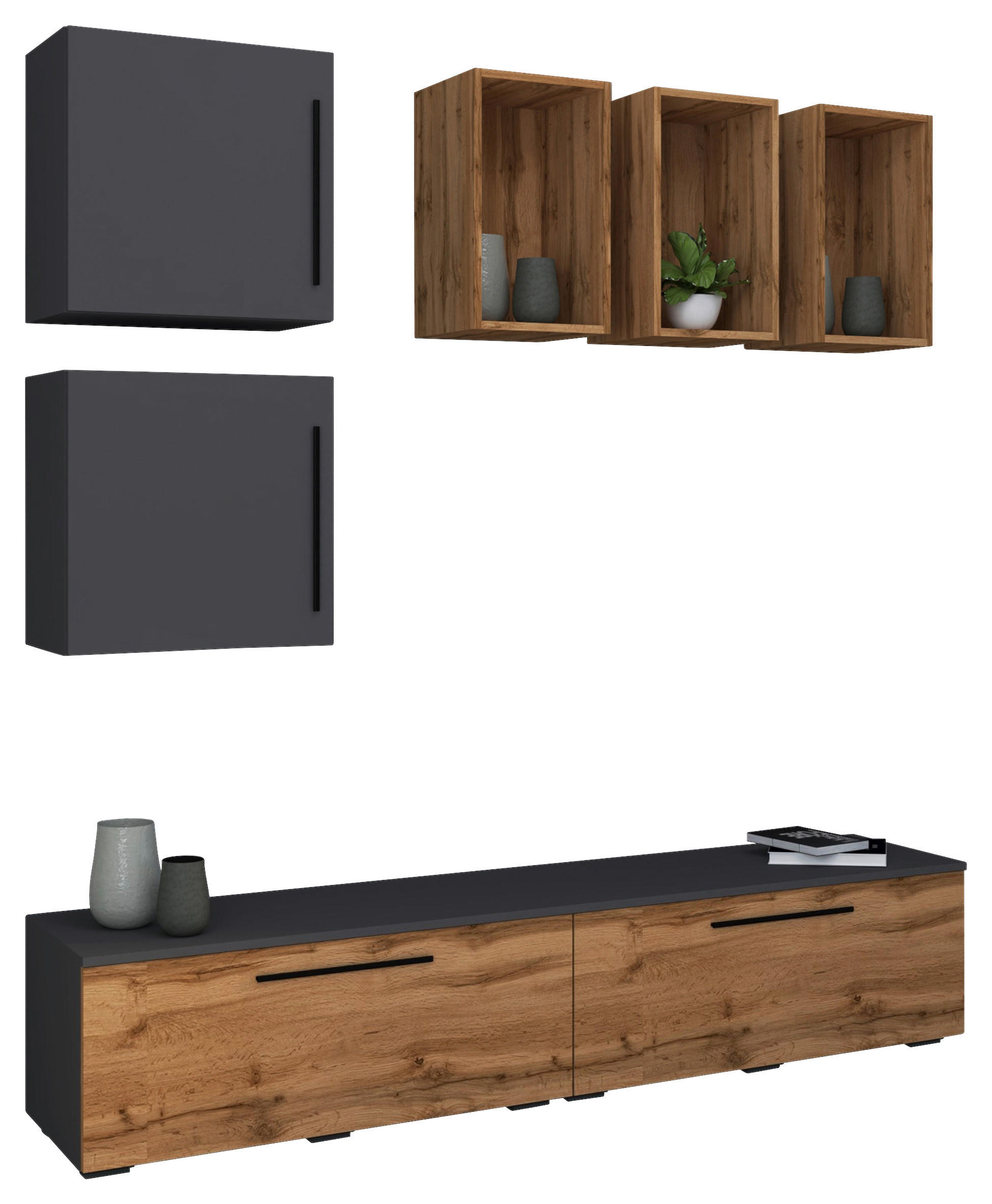 WOHNWAND  in Anthrazit  190/200/40 cm  - Eichefarben/Anthrazit, MODERN, Holzwerkstoff/Kunststoff (190/200/40cm) - MID.YOU