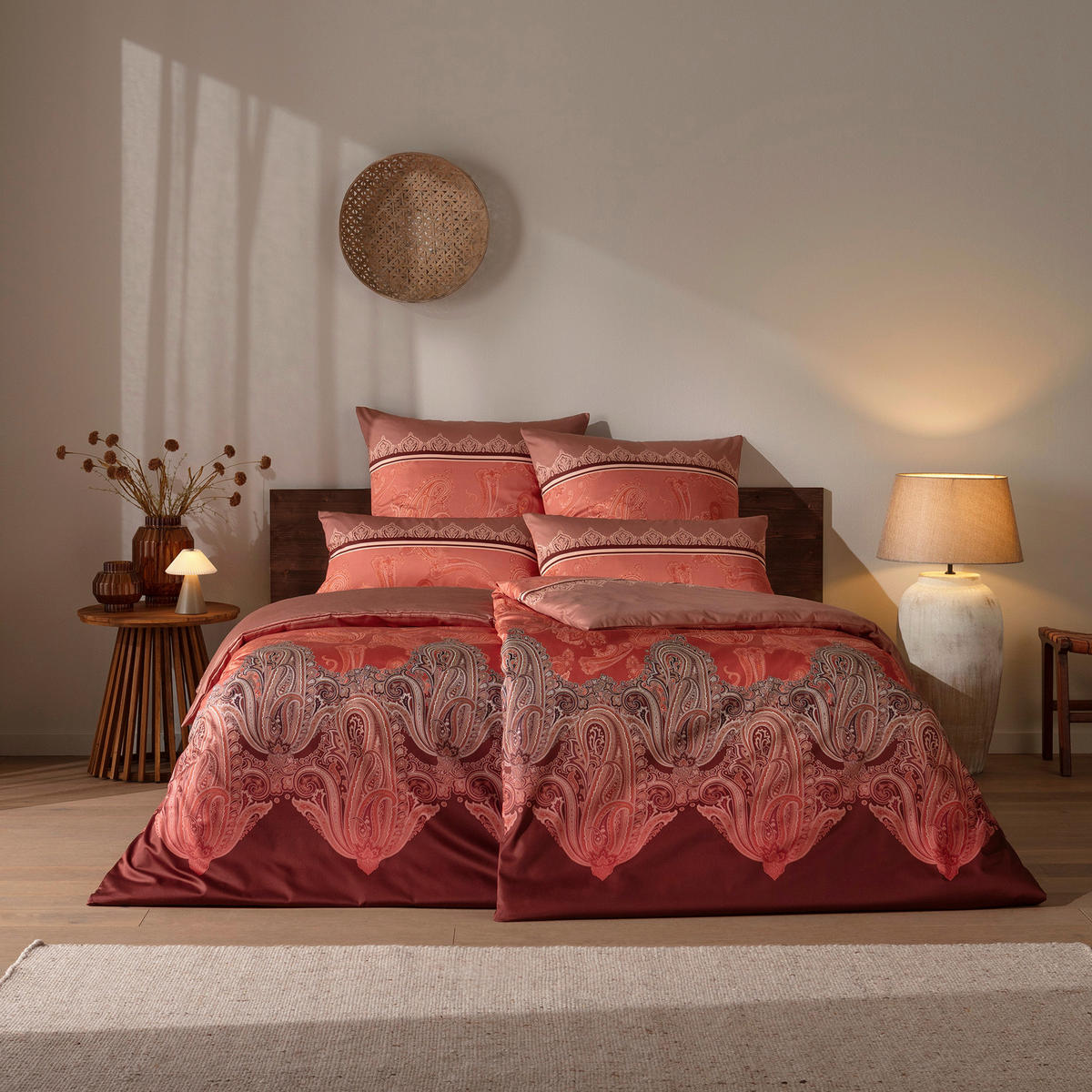 BETTWÄSCHE 3-teilig Atelier Makosatin 140/200 cm  - Bordeaux, Basics, Textil (140/200cm) - Estella