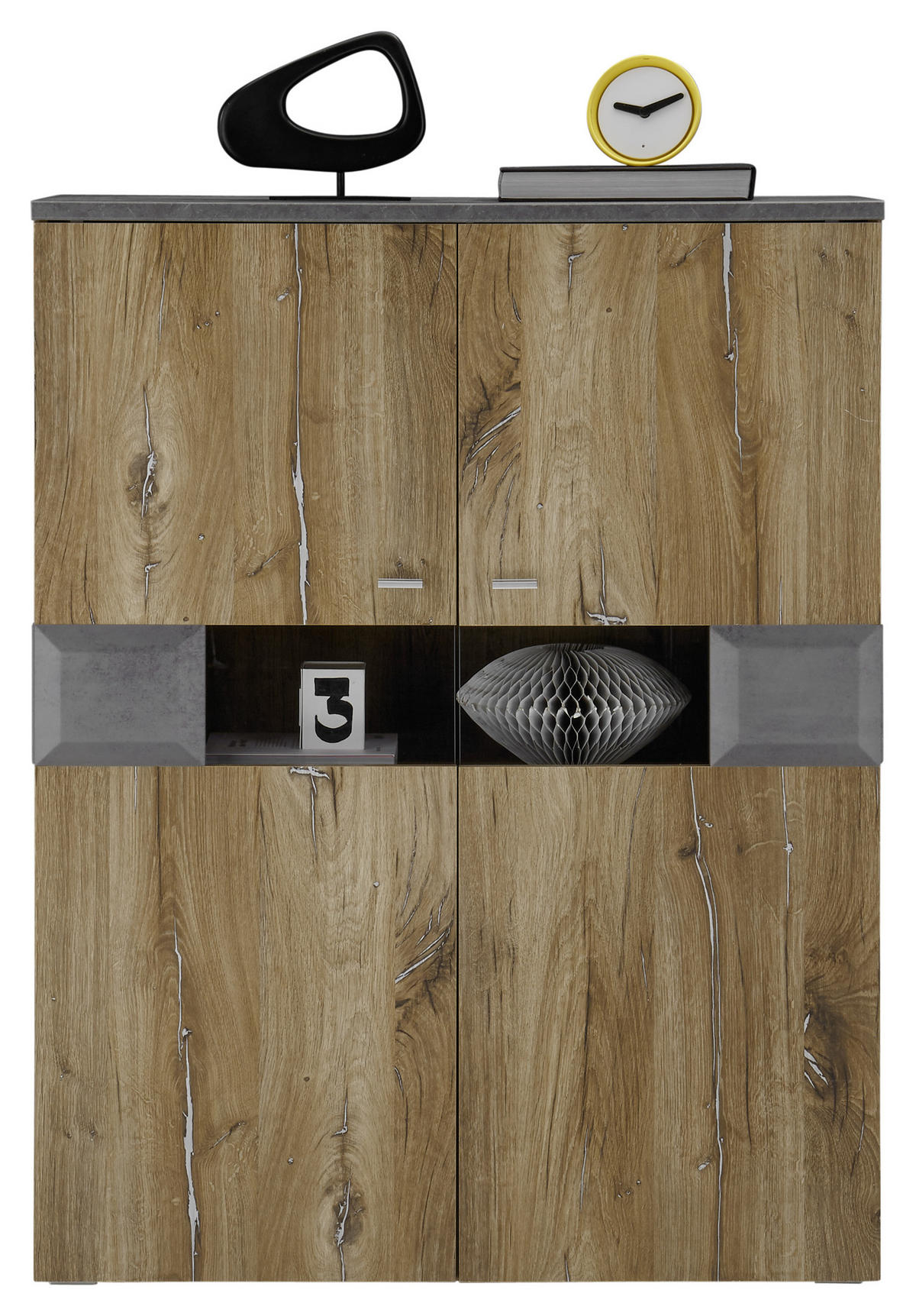 HIGHBOARD  in 100/128/42 cm  - Dunkelgrau/Eichefarben, KONVENTIONELL, Glas/Holzwerkstoff (100/128/42cm) - MID.YOU