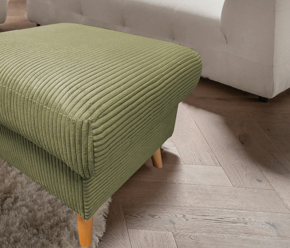 HOCKER Textil Olivgrün  - Naturfarben/Olivgrün, Design, Holz/Textil (61/43/61cm) - P & B